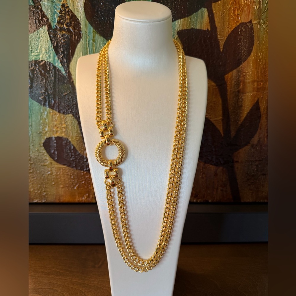Gold Tone Double Strand Vintage Long Necklace